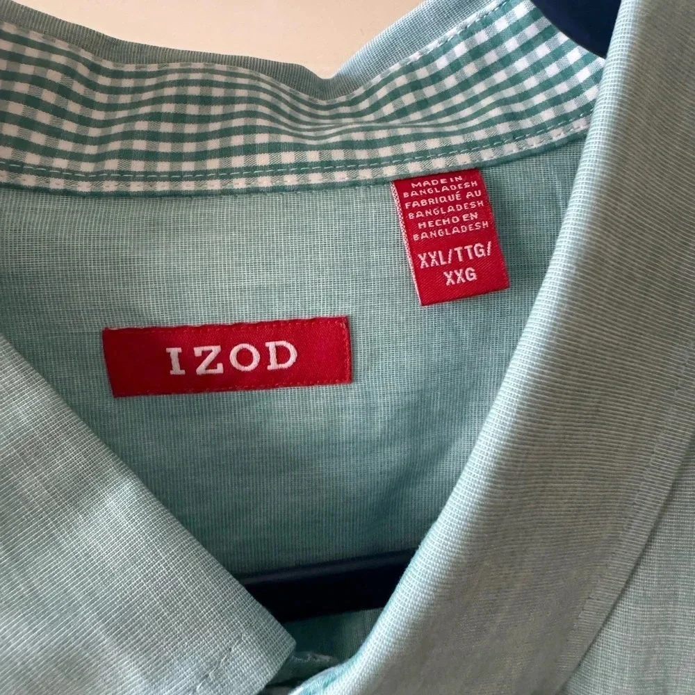 Izod Men's Green/Blue Long Sleeve Pocket Collared Button Down Shirt Size XL
